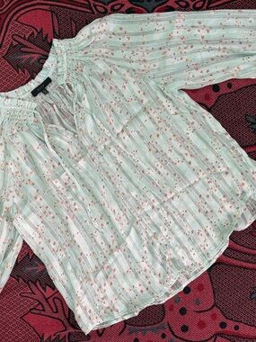 Sheer Mint Green Floral Peasant Blouse